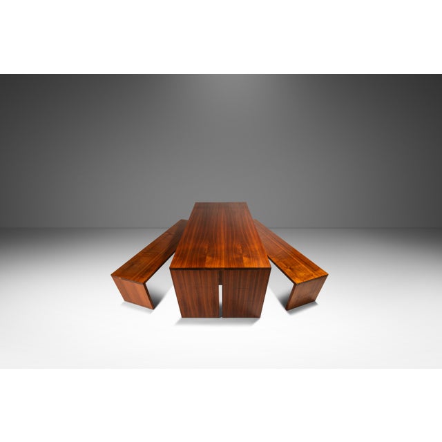This striking handmade minimalist dining set showcases the clean, sculptural aesthetic of 1980s American studio furniture....