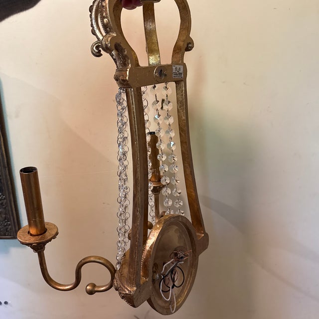 Glass Late 20th Century French Gold Wall Sconces With Crown For Sale - Image 7 of 7