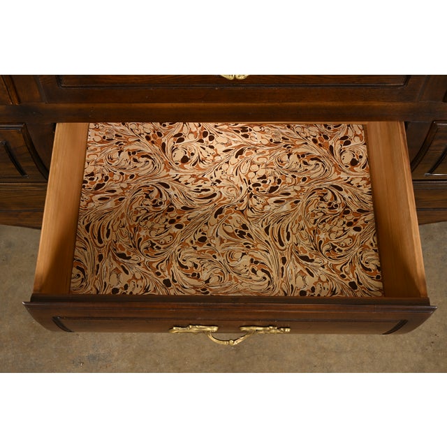 Brown Baker Furniture French Provincial Louis XV Carved Oak and Burl Wood Triple Dresser or Credenza For Sale - Image 8 of 16