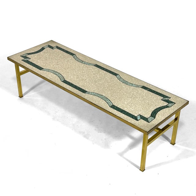 Mid 20th Century French Brass Coffee Table With Terrazzo Top For Sale - Image 5 of 9