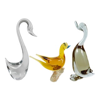 Vintage Hand Blown Glass Penguin Swan Bird Model Figurines - Set of 3 For Sale