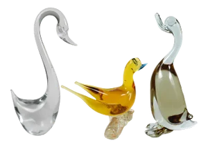 Vintage Hand Blown Glass Penguin Swan Bird Model Figurines - Set of 3