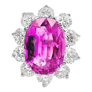 4.98 Carat Pink Sapphire Diamond Princess-Diana 18k White Gold Ring Size 6.25