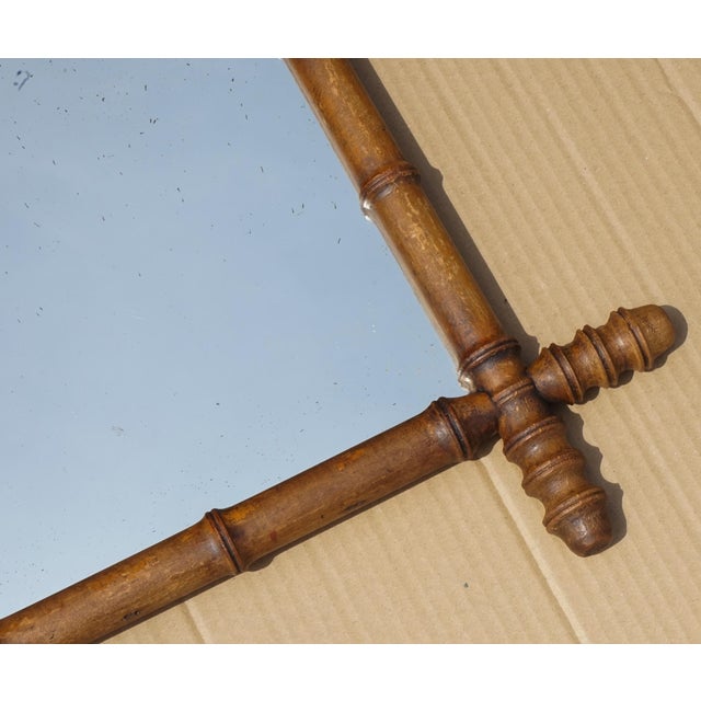 Wood Antique English Faux Bamboo Wall Mirror with Foxed Glass For Sale - Image 7 of 9