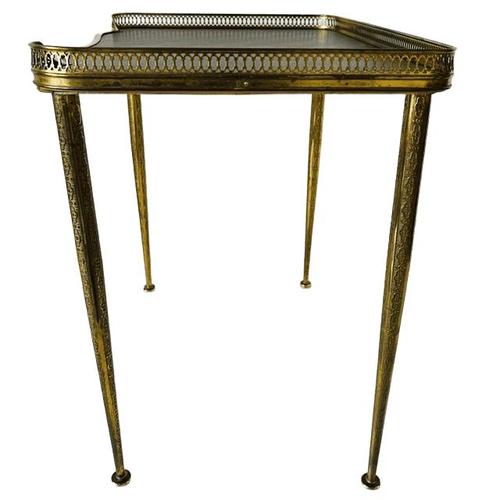 Vintage Hollywood Regency Neoclassical Brass Side Table with Leather Top and Gallery Edge, 1960s For Sale - Image 6 of 13