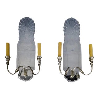 Pair of Art Deco Style Mirrored 2 Light Wall Light Sconces For Sale