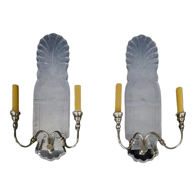 Pair of Art Deco Style Mirrored 2 Light Wall Light Sconces For Sale