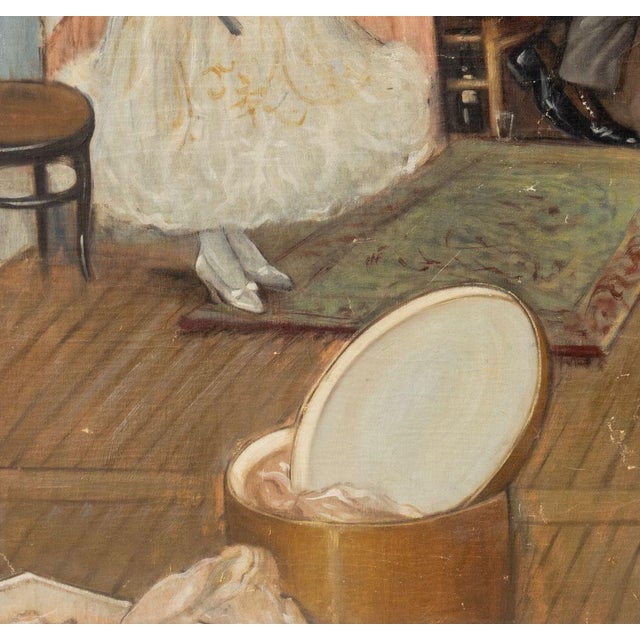 Illegibly Signed Courting Scene Oil on Canvas For Sale - Image 4 of 6