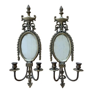 1930s Brass and Mirror Wall Sconces- a Pair For Sale