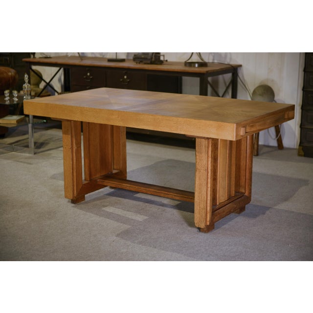 Vintage Art Deco Oak Table by Léon and Maurice Jallot, 1940s For Sale - Image 9 of 15