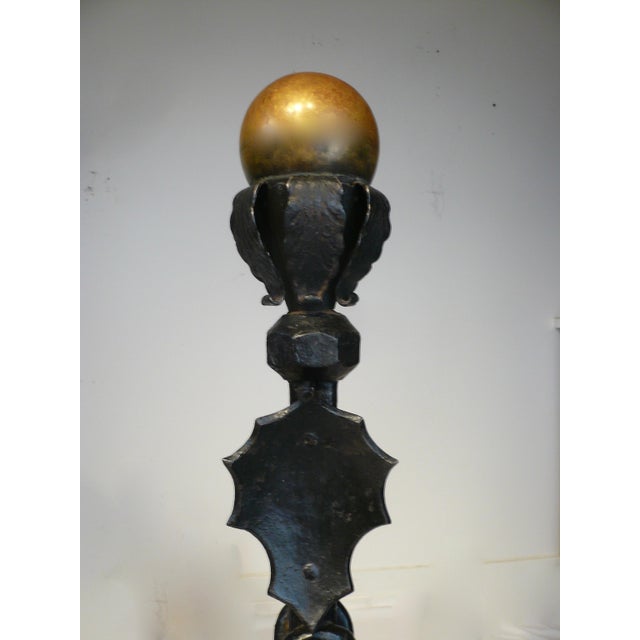 Massive Pair Wrought Iron and Brass Andirons Attributed to Samuel Yellin For Sale - Image 10 of 11