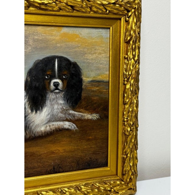 British Blenheim and Prince Charles Tricolour Spaniels Victorian Dogs Oil Portrait in a Wooded Country Landscapen in the Manner of John Dalby of York For Sale - Image 18 of 18