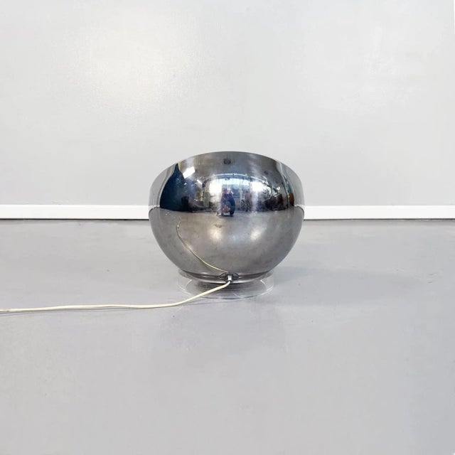 Mid-Century Italian Steel and Plastic Half Spherical Table Lamp & Mirror, 1970s For Sale - Image 4 of 14