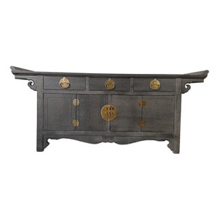 Baker Furniture Ming Style Crackle Finish Sideboard With Brass Handles For Sale
