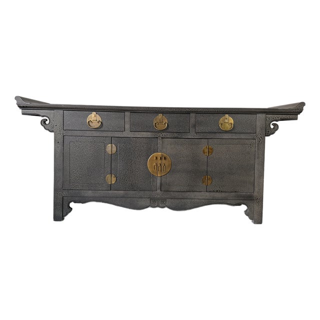 Baker Furniture Ming Style Crackle Finish Sideboard With Brass Handles For Sale