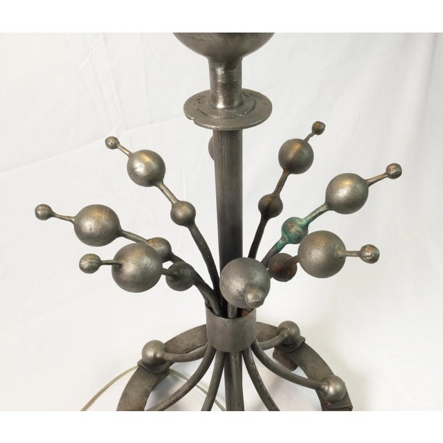 Postmodern Silvered and Aged Metal Table Lamps - A Pair For Sale - Image 4 of 10