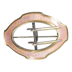 Early 20th Century Pink Guilloche Enamel and Gilt Sterling Silver Belt Buckle Pin
