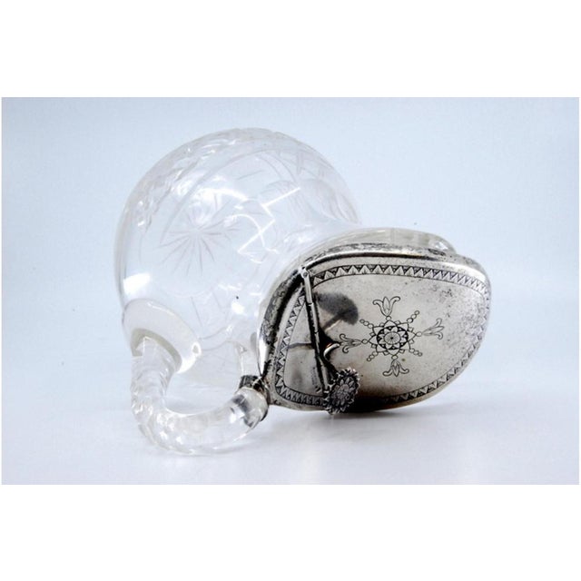 Wine Jug in Cut Glass with Silver Lid and Raised Floral Motifs For Sale - Image 4 of 9