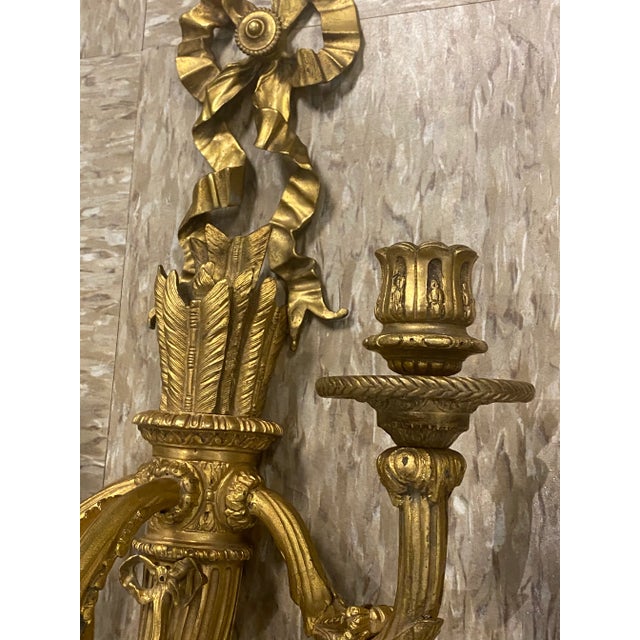 1900 Gilt Bronze Caldwell Sconces With Ribbons 3 Lights For Sale In New York - Image 6 of 10