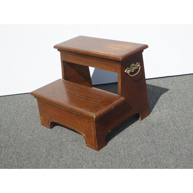 Vintage French Country Wood Two Step Bed Side Step Stool Bedroom