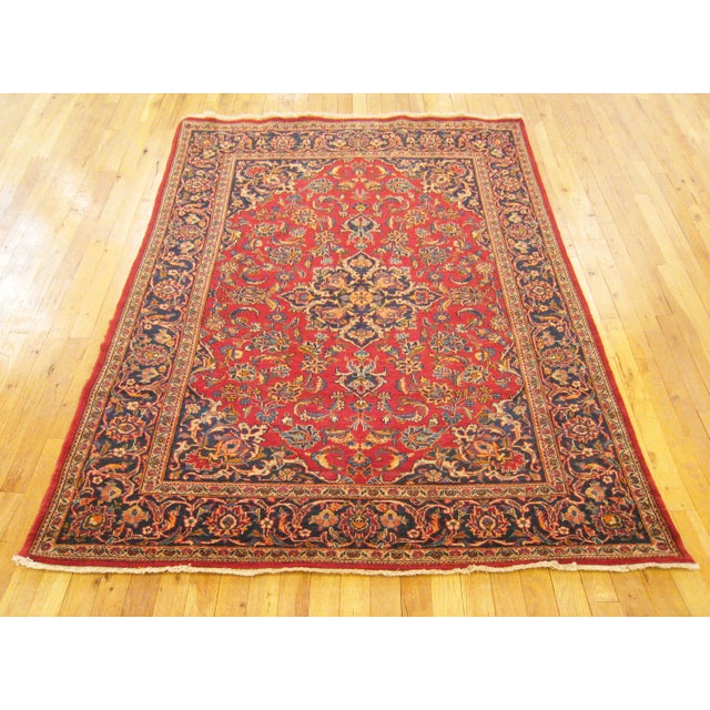 Vintage Persian Kashan Oriental carpet, in small size An extraordinary vintage Persian Kashan carpet, circa 1940, size...
