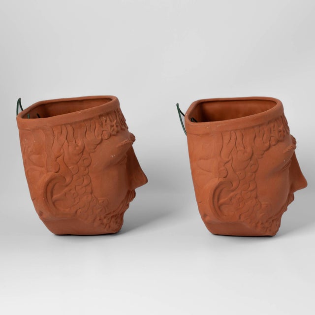 Terra Cotta Vintage Terracotta Male God Face Wall Planters by Rookes Pottery - Set of Two For Sale - Image 8 of 17