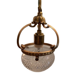 Antique Brass English Pendant Light With Crystal Globe For Sale