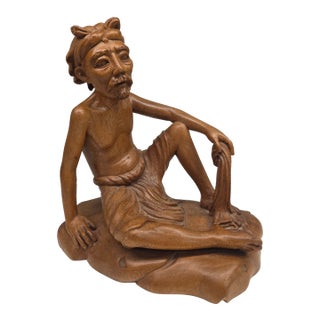 1950s Mid-Century Modern Realism Balinese Modernist "Seated Philosopher" Satinwood Sculpture For Sale