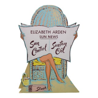 1950s Elizabeth Arden Sun News Sun Control/ Suntan Oil 3-D Advert Sign For Sale