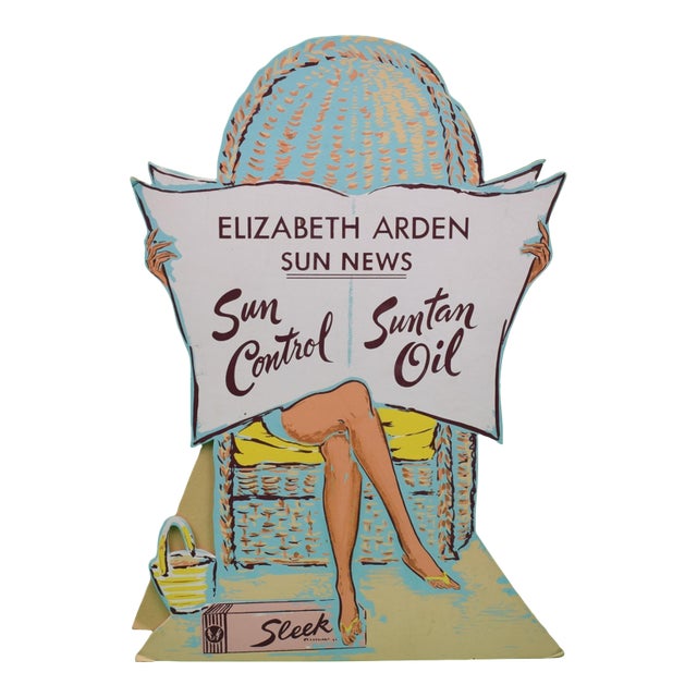 1950s Elizabeth Arden Sun News Sun Control/ Suntan Oil 3-D Advert Sign For Sale