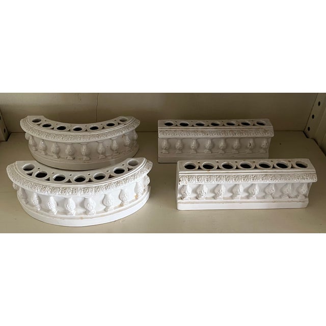 Antique early 20th century Italian creamware modular bough pot flower frog centerpiece. Made up of four distinct pieces;...