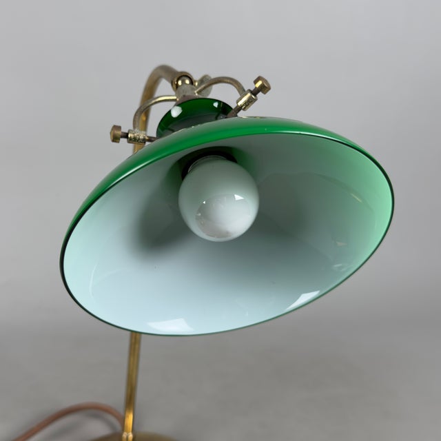 Metal Green and White Brass and Murano Glass Table Lamp from Valenti Luce, 1970s For Sale - Image 7 of 14