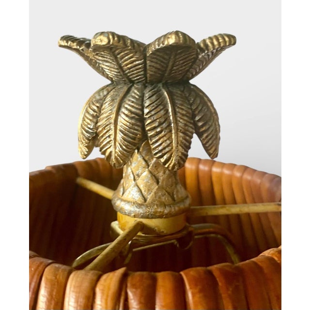 Vintage Brass Palm Tree Table Lamp With Original Rattan Shade | Hollywood Regency Tropical Palm Lamp, 1970s For Sale In Austin - Image 6 of 13
