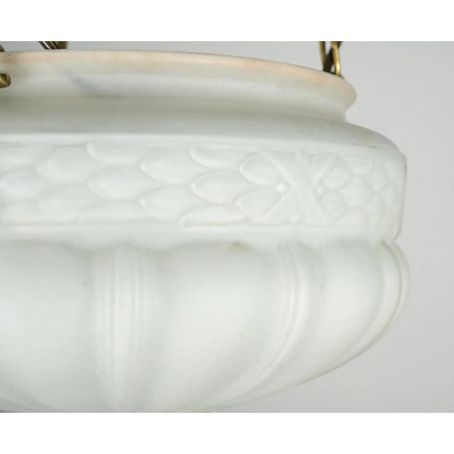 Traditional Mid 20th Century Restored White Glass Bowl Brass Chain Pendant Light For Sale - Image 3 of 11