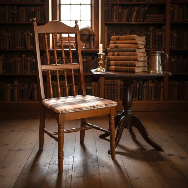 Vintage Dixie Dinette Side Chair-Plaid Upholstered-Colonial Revival-Farm-Desk For Sale - Image 9 of 11