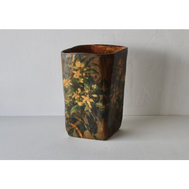 Late 20th Century R Pulvermacher Art Nouveau Paper Mache Floral Wrapped Wastebasket Vintage For Sale - Image 5 of 18