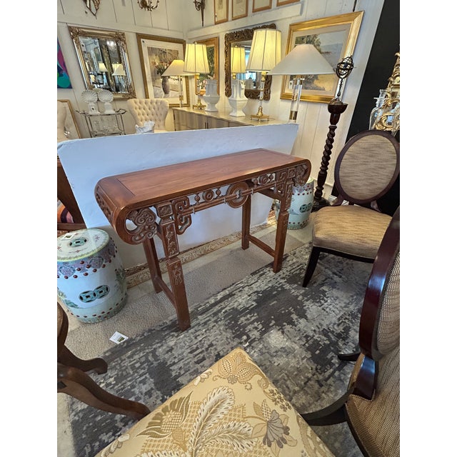 Carved Oak Vintage Asian Style Console Table For Sale - Image 11 of 15