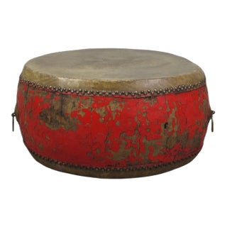 24” Inch Round Antique Chinese Red Drum For Sale