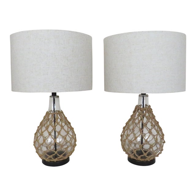 One of 2 Nautical Macrame Table Lamps For Sale