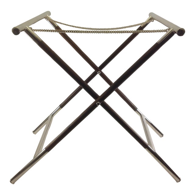 1990s New Silverplate Plain & Wood Collapsible Stand Only by Valsodo-Italy For Sale