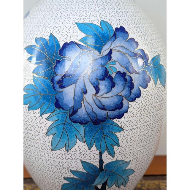 Large Mid-20th Century Cloisonné Enamel Vase with Birds and Peonies, China, 1950s For Sale - Image 9 of 13