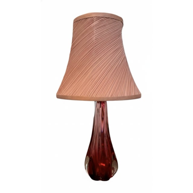 Val Saint-Lambert Val Saint Lambert Pink Crystal Table Lamp With Custom Silk Shade, C. 1950s For Sale - Image 4 of 12
