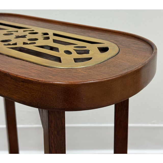 Vintage Wood With Brass Insert Side Table Candle Stand Kettle Table For Sale - Image 10 of 10