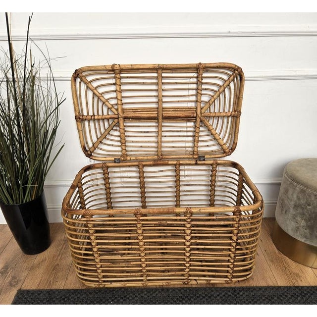 Wood French Riviera Bamboo Rattan Basket Container, Italy, 1960s For Sale - Image 7 of 9