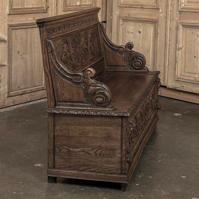 19th Century French Renaissance Revival Oak Trunk ~ Hall Bench For Sale - Image 12 of 18