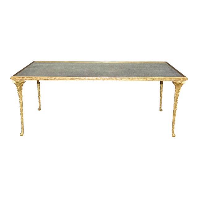1950's Maison Bagues Bronze and Distressed Mirror Top Coffee Table For Sale