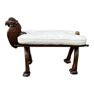 Mid 20th Century Vintage Fruitwood Carved Camel Shadow Leather Sea on Casters For Sale