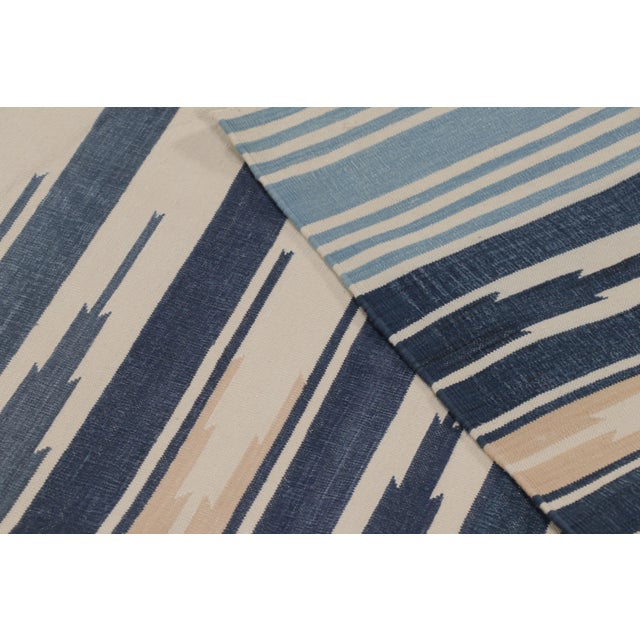 Textile Rug & Kilim’s Indian Dhurrie Rug in Navy and Cream With Geometric Borders For Sale - Image 7 of 9