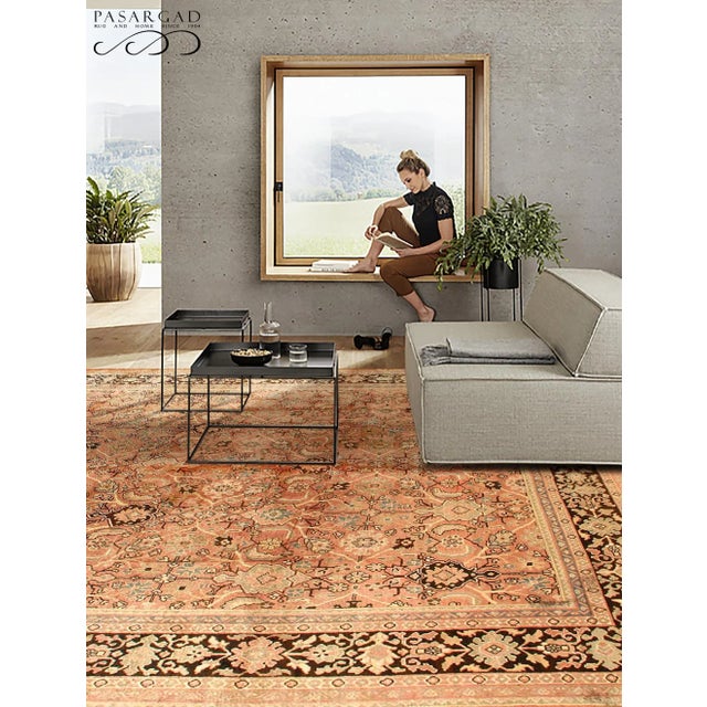 1950s Salmon Color Vintage Persian Mahal 10'8'' X 13'8'' For Sale - Image 5 of 5