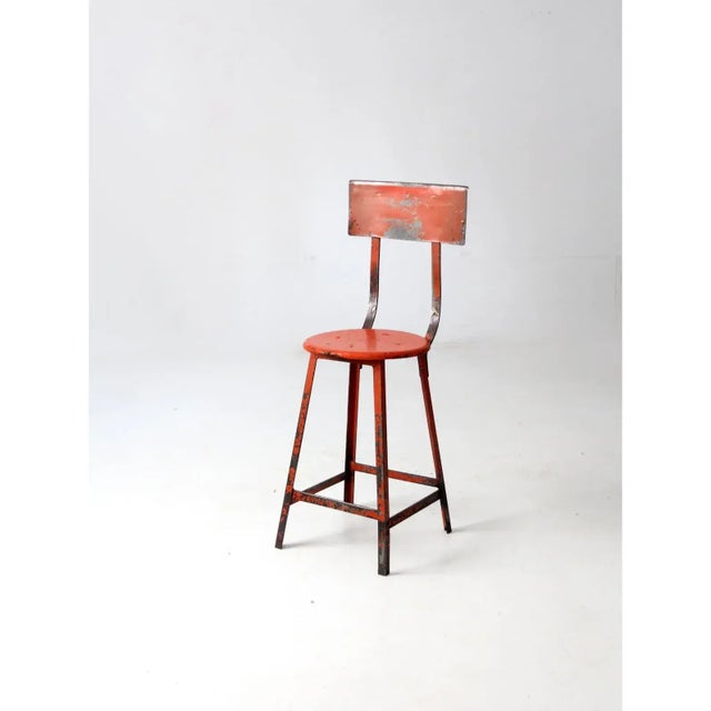 Vintage Orange Industrial Stool For Sale - Image 4 of 8